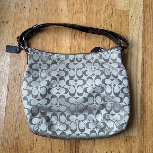 Coach Penelope Convertible Signature Sateen Brown Khaki Hobo Bag Purse F19232 - Picture 7 of 14